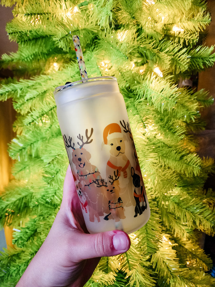 Christmas Pups Cup with Straw & Lid