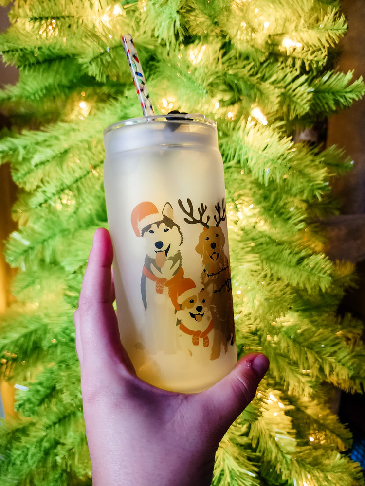 Christmas Pups Cup with Straw & Lid