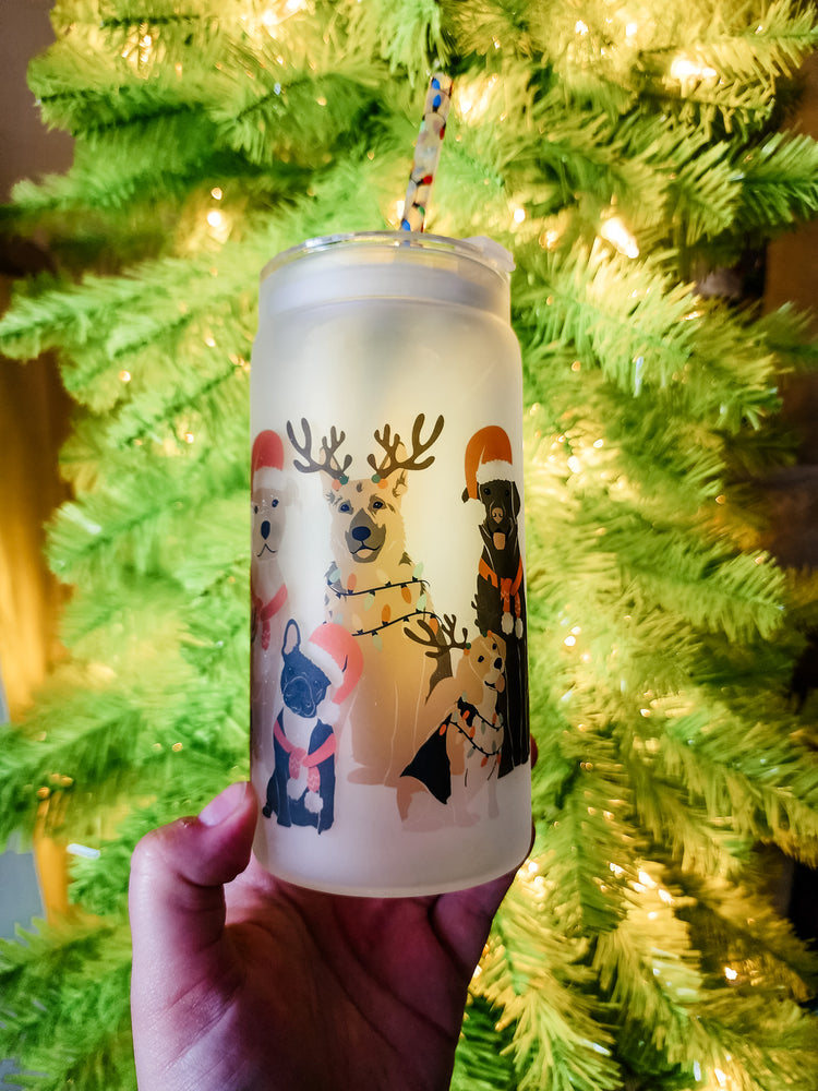 Christmas Pups Cup with Straw & Lid