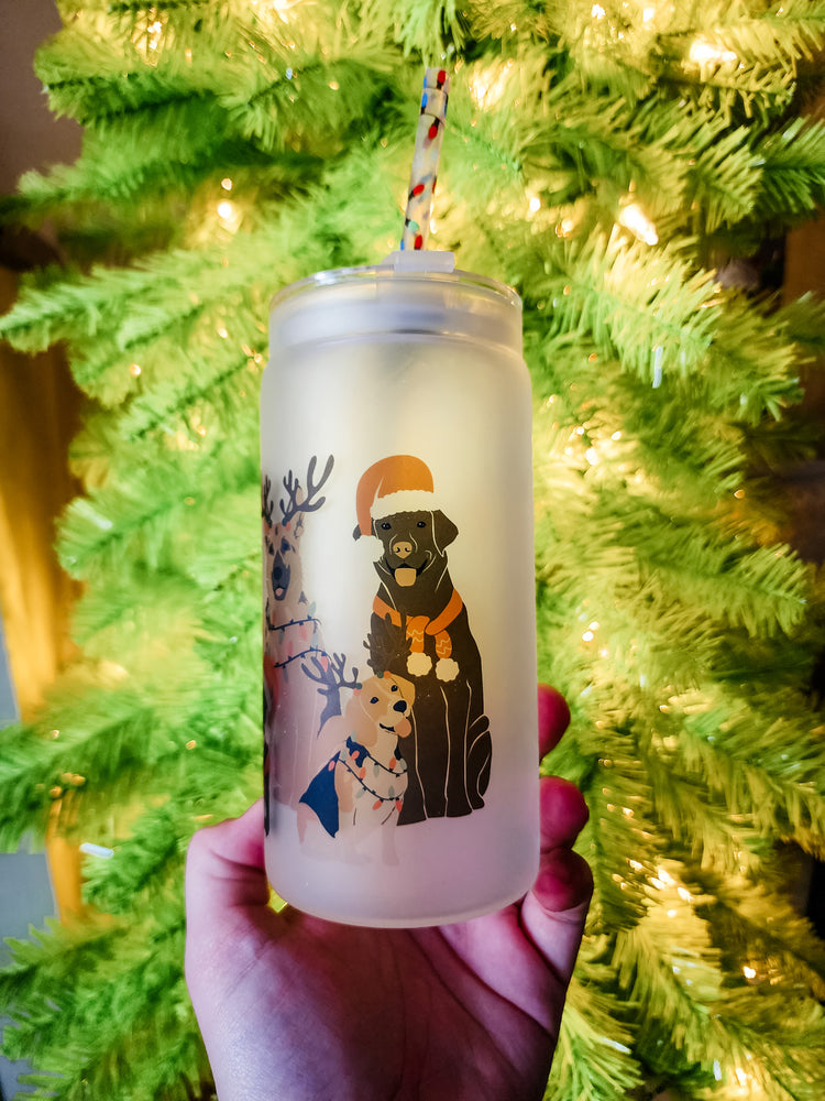 Christmas Pups Cup with Straw & Lid