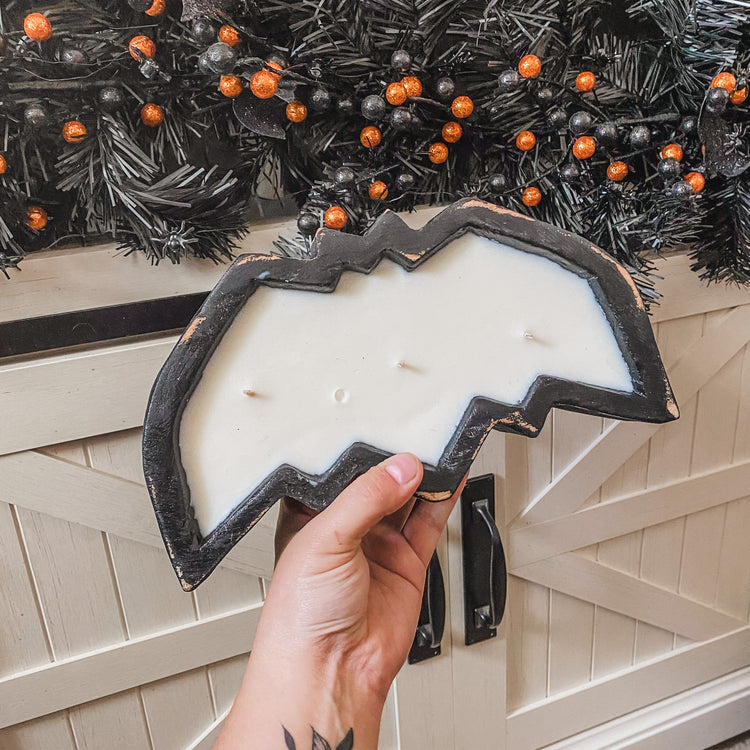Bat Wood Bowl Candle