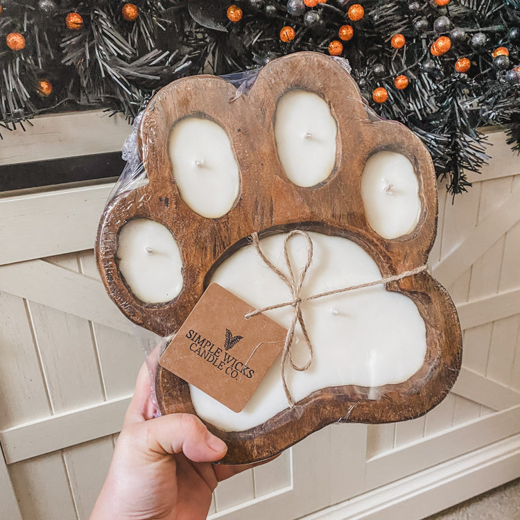 Paw Print Wood Bowl Candle
