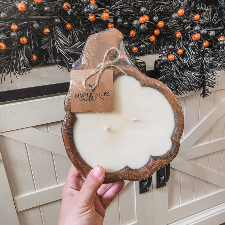 Pumpkin Wood Bowl Candle