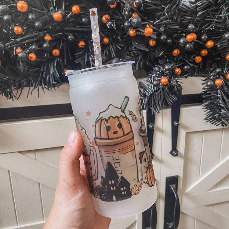 Fall Ghosts Cup with Straw & Lid