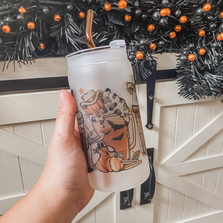 Cowboy Fall Ghosts Cup with Straw & Lid