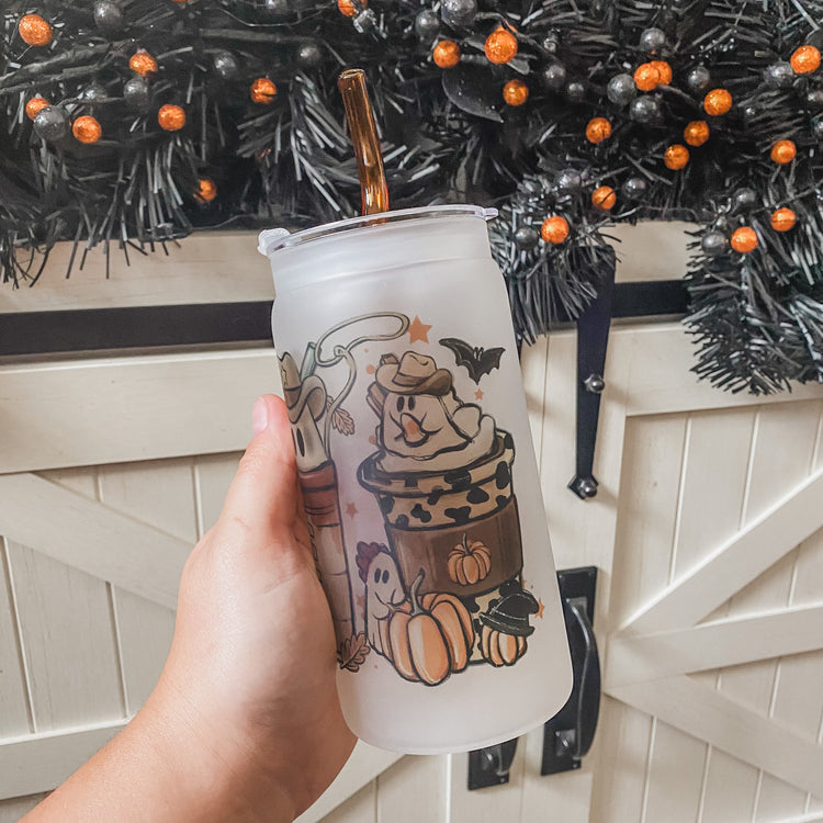 Cowboy Fall Ghosts Cup with Straw & Lid