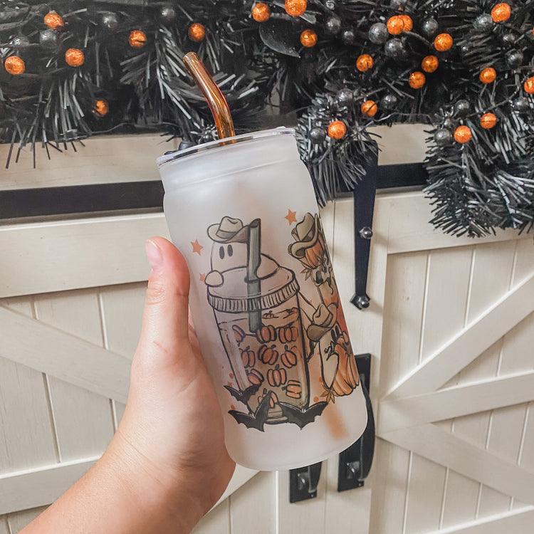Cowboy Fall Ghosts Cup with Straw & Lid