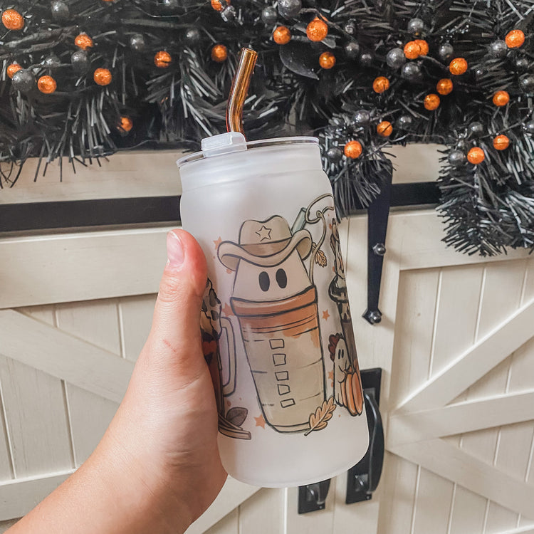 Cowboy Fall Ghosts Cup with Straw & Lid