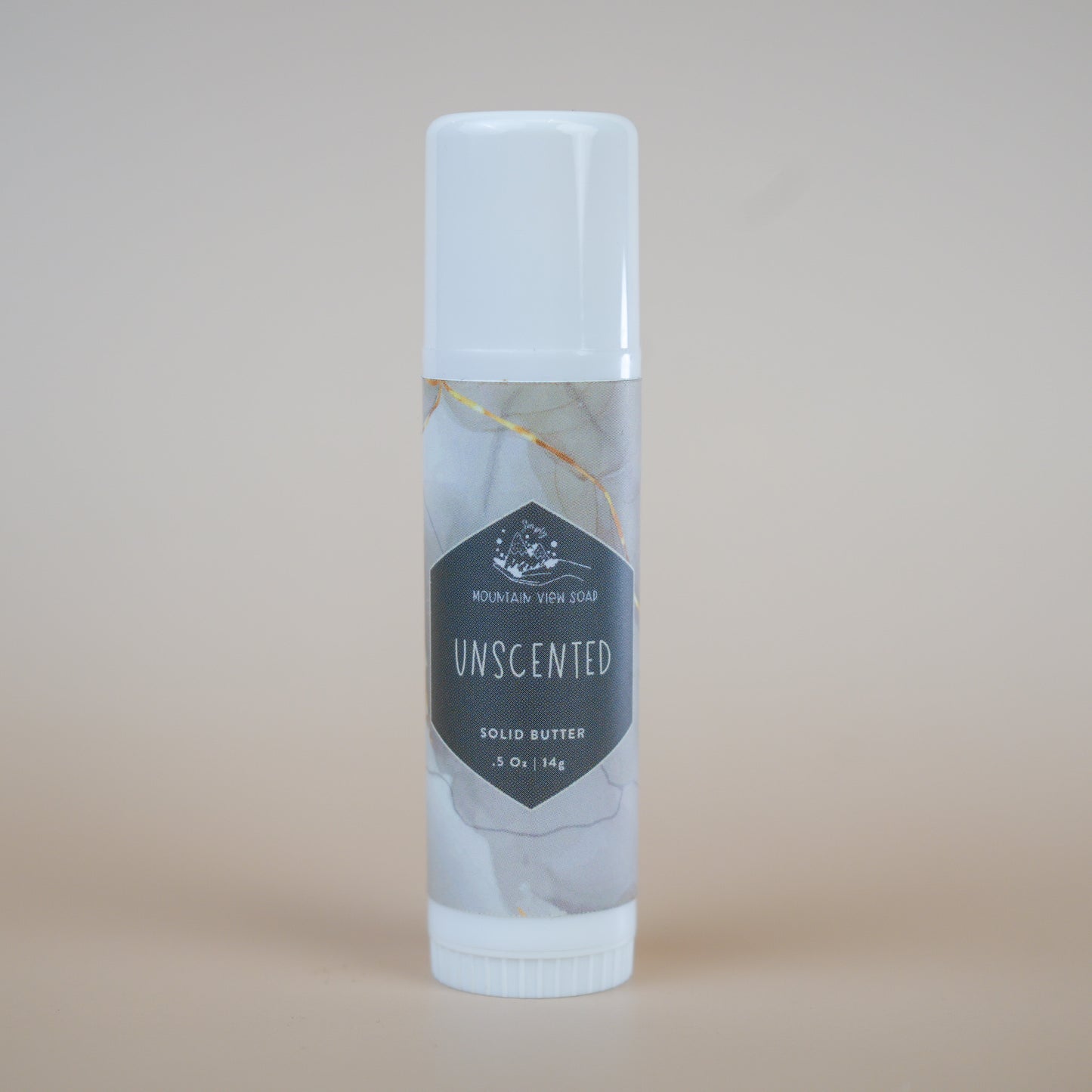 unscented solid body butter stick from mountain view soap co