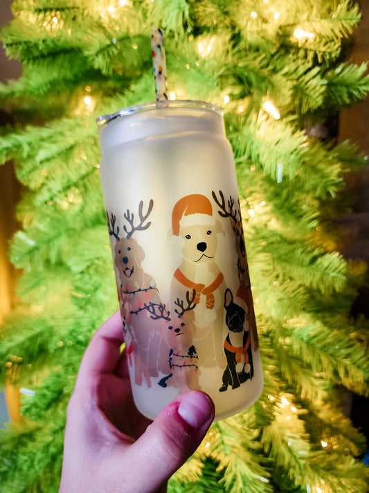 Christmas Pups Cup with Straw & Lid